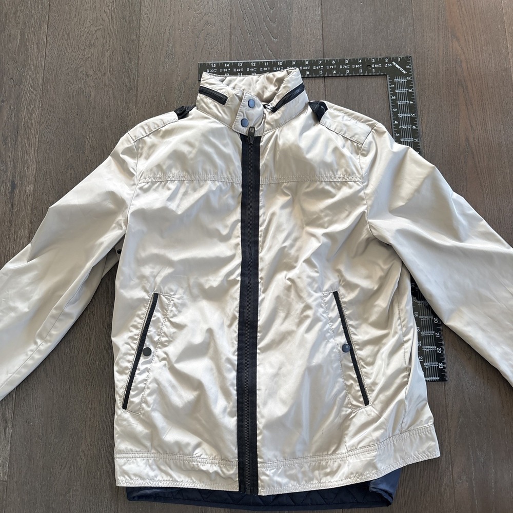 Zara Mens Jacket And Vest Rainproof High Neck Removable Vest Beige & Blue Size L